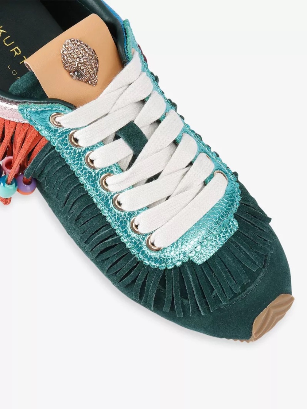 Kurt Geiger Green Fringe Beaded Sneakers w/ Multicolor Accents. Fun eye catching - Picture 4 of 5